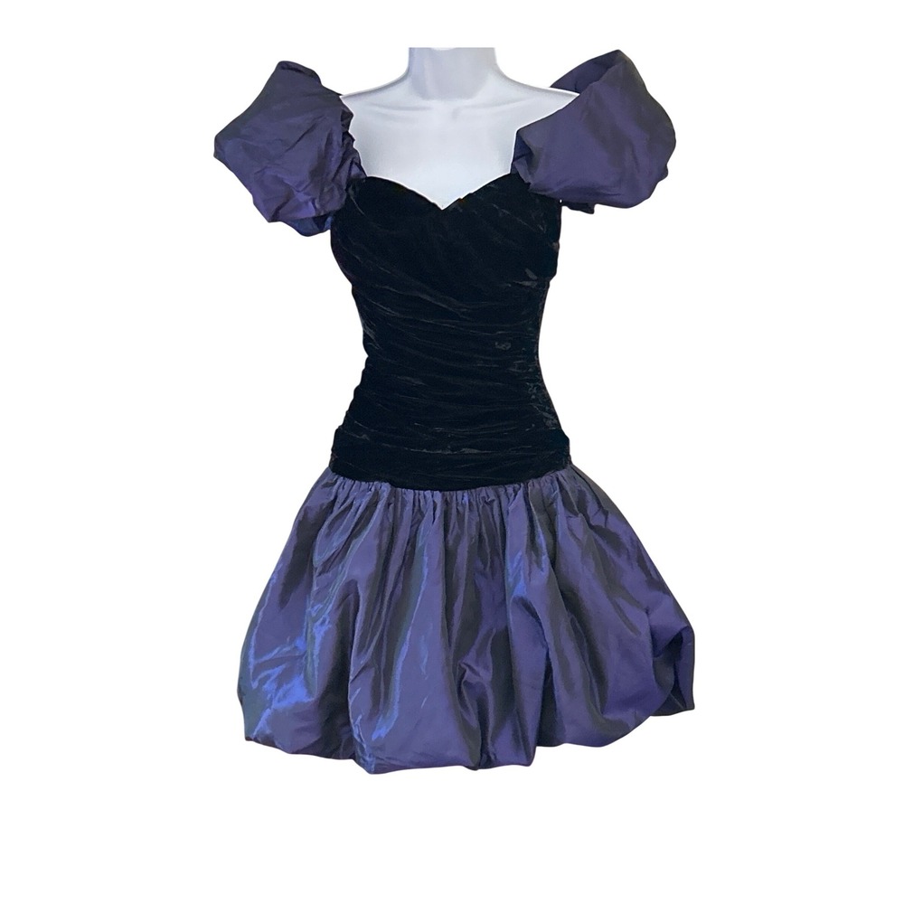 80s Positively Ellyn Bubble Dress Velvet Taffeta Prom Retro Goth Halloween